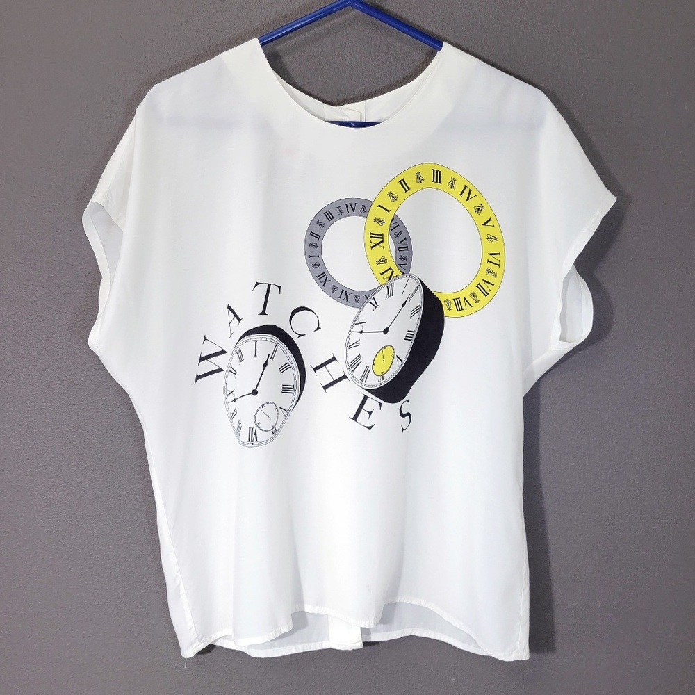 Vintage Mondi silky white top, graphic shirt
